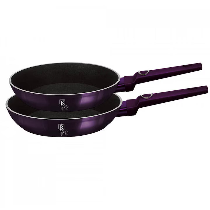 Set Tigăi din Titan 22 cm & 26 cm Berlinger Haus Purple Eclipse BH-6789 – Aluminiu Forjat, Turbo Induction, Antiaderente, Compatibile cu Inducție