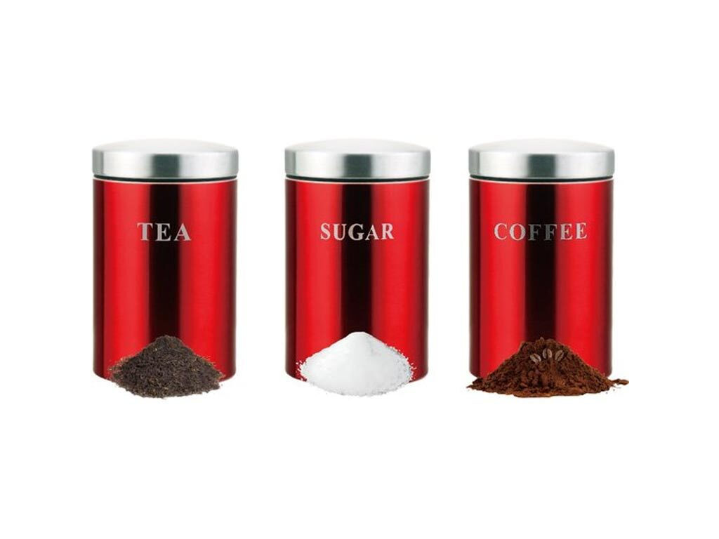 Set 3 Recipiente Bucatarie Cheffinger, Metal, pentru Cafea, Zahar si Ceai, CF-CA3NR, Rosu
