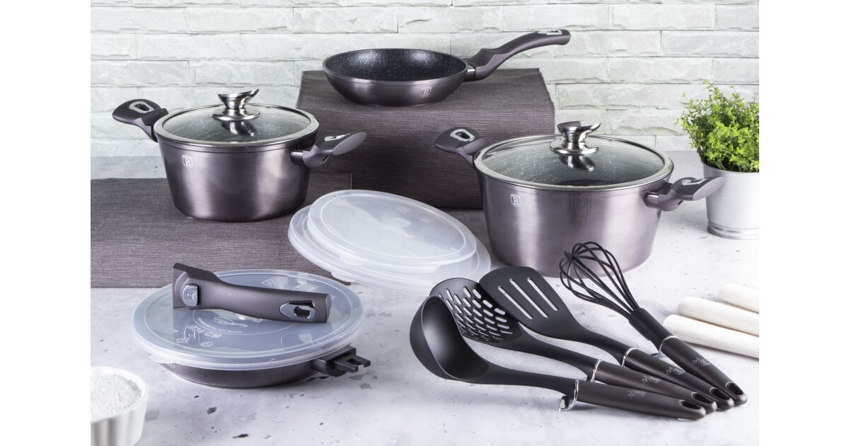 Set Oale Marmorate 13 Piese Carbon Pro Berlinger Haus – Aluminiu Forjat, Înveliș Marmurat, Compatibil cu Inducție, ECO Friendly