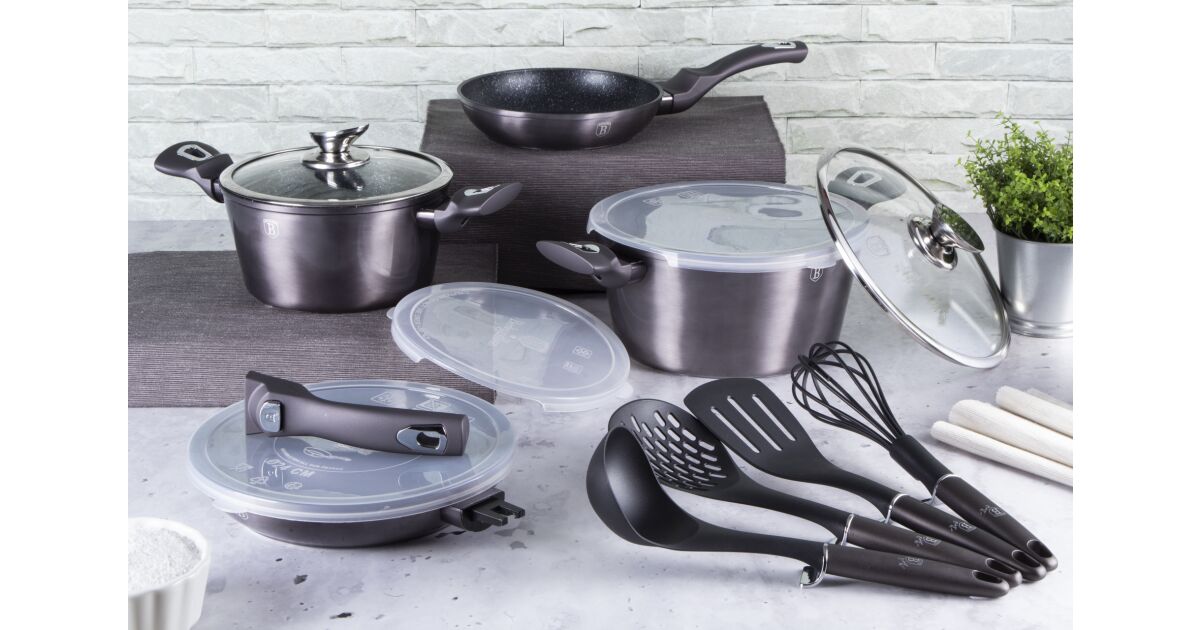 Set Oale Marmorate 13 Piese Carbon Pro Berlinger Haus – Aluminiu Forjat, Înveliș Marmurat, Compatibil cu Inducție, ECO Friendly