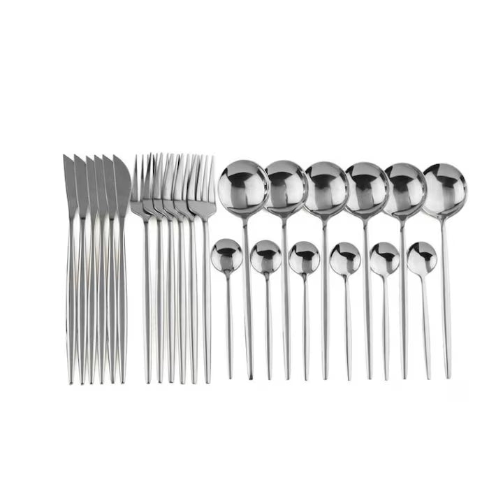 Set Tacâmuri 24 Piese din Inox, Finisaj Lucios, Design Elegant – Pentru 6 Persoane