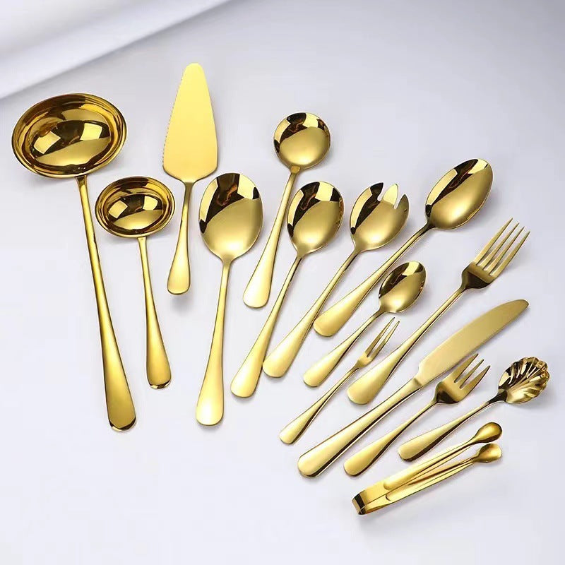 Set Tacâmuri Gold 72 Piese din Inox Premium, Finisaj Lucios Auriu – Complet pentru 12 Persoane, cu Accesorii de Servire