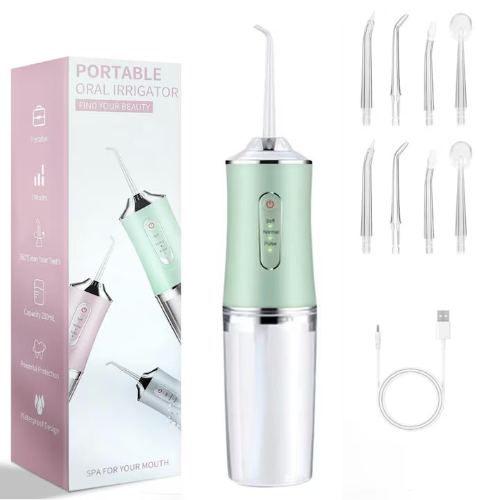 Set irigator oral electric, 220 ml, 8 capete, verde – apă de gură portabilă