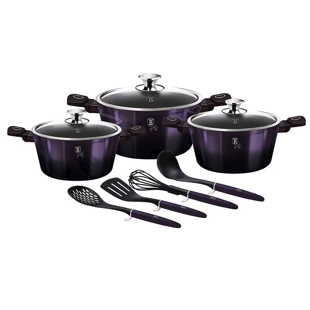 Set oale marmorate cu capace 10 piese Berlinger Haus BH-7141, Purple Eclipse Collection