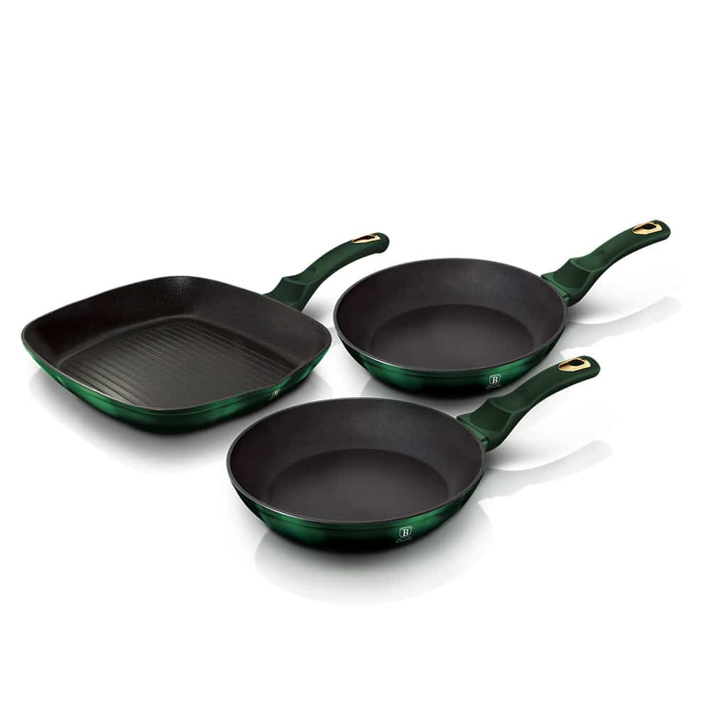 Set tigăi din 3 piese Berlinger Haus BH-6167F, Emerald Collection, culoare Emerald Green