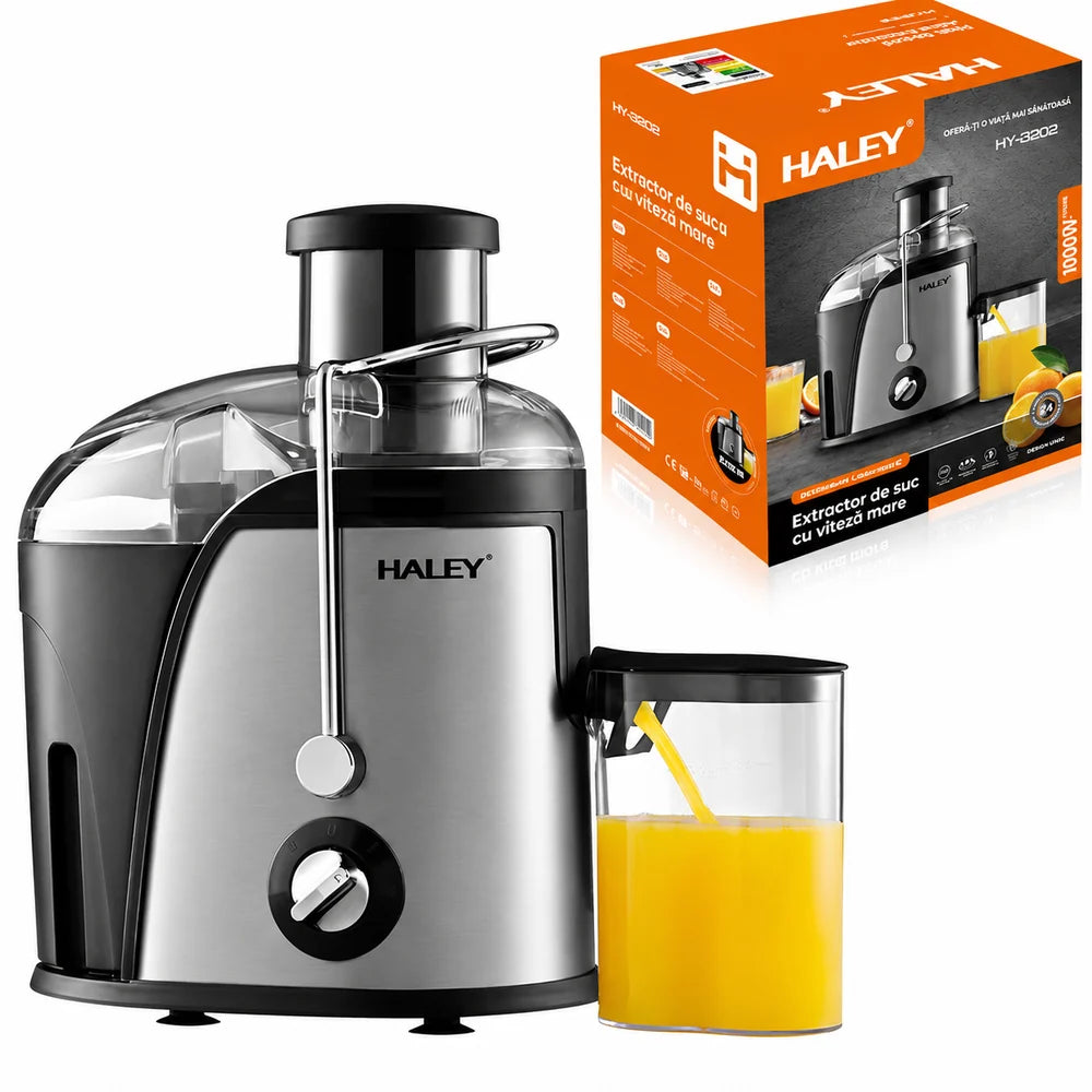 Storcător de Fructe și Legume HALEY HY-2902, 1000W, 3 Viteze + Pulse, Tub 65 mm, Recipient Pulpă 1.2L