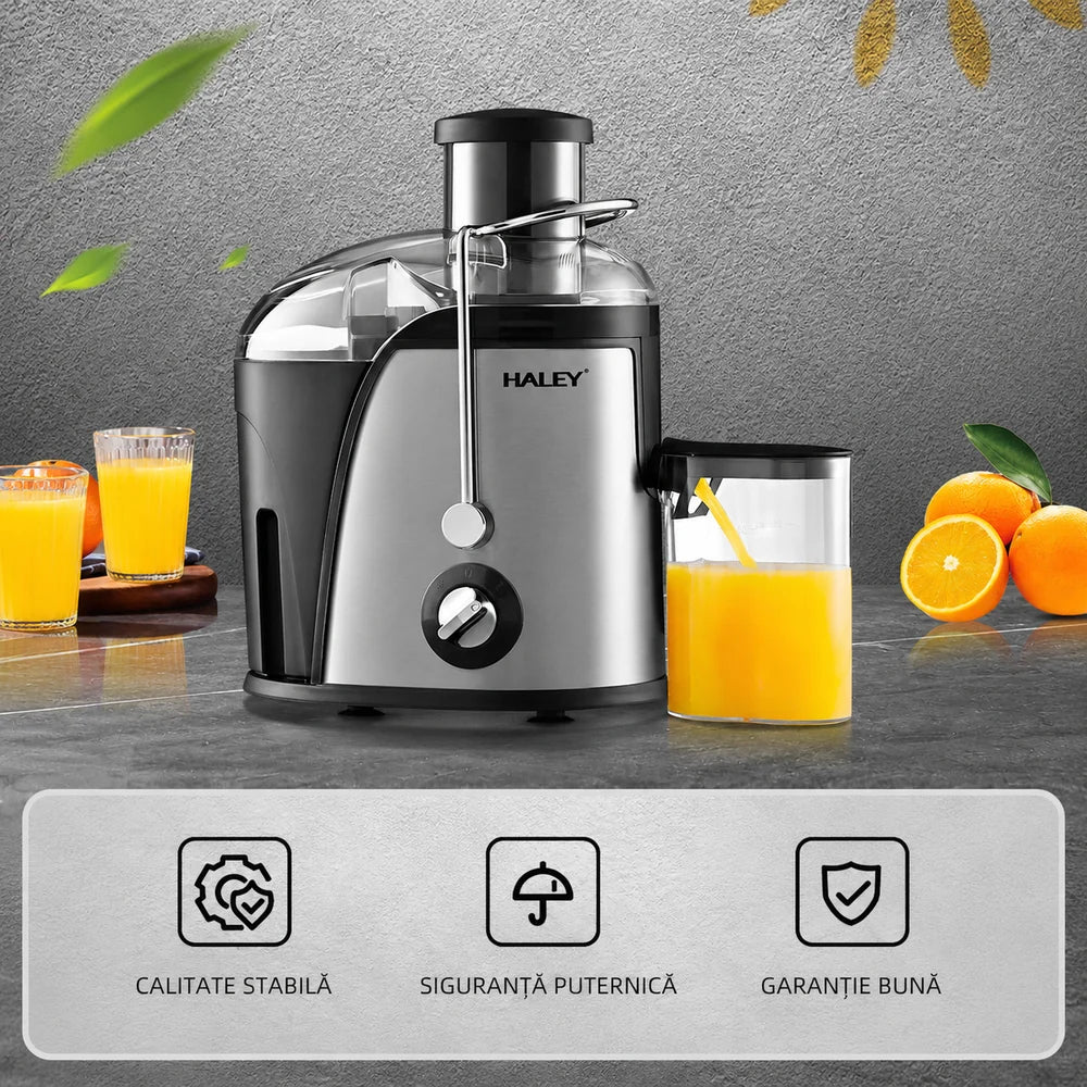 Storcător de Fructe și Legume HALEY HY-2902, 1000W, 3 Viteze + Pulse, Tub 65 mm, Recipient Pulpă 1.2L