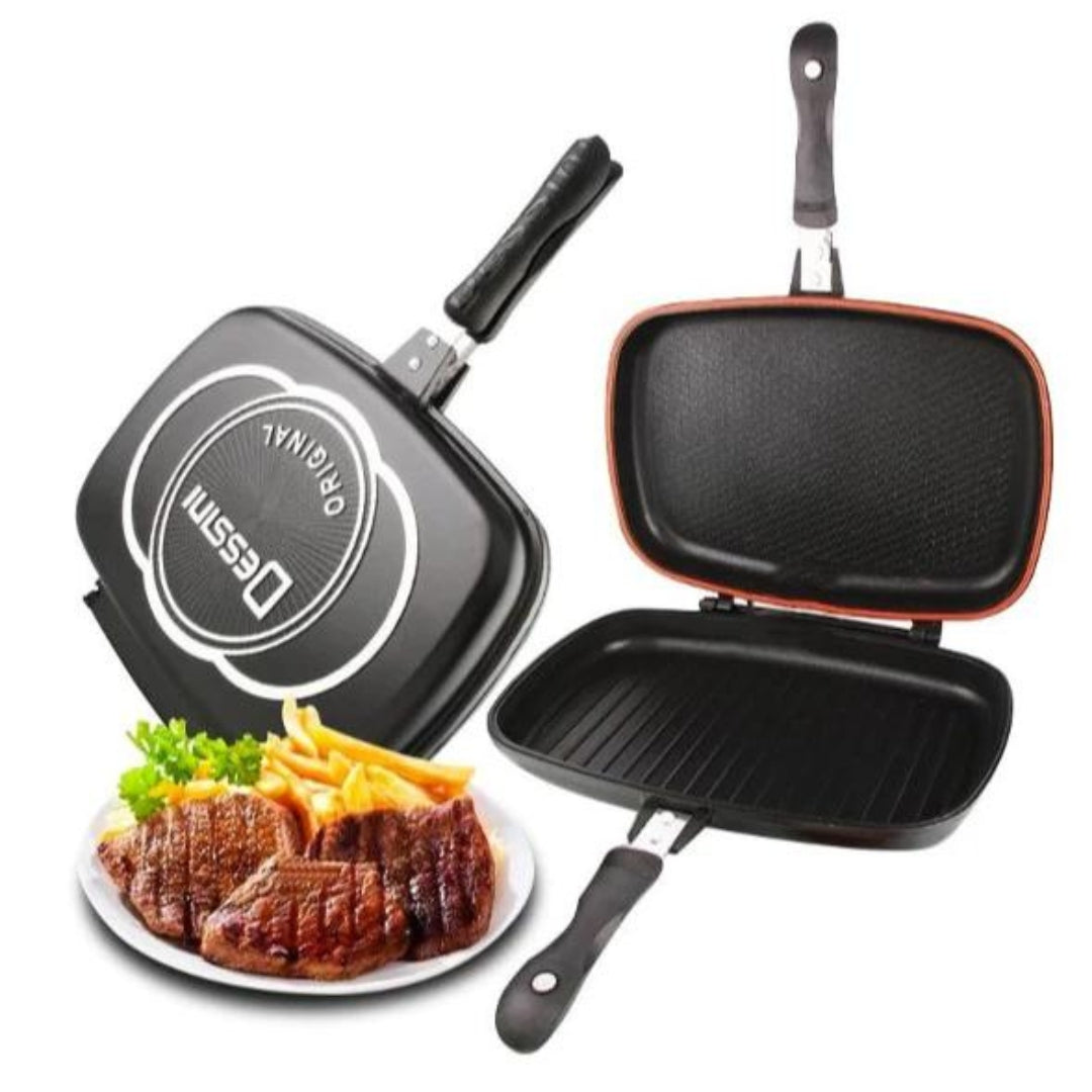 Tigaie Dublă Antiaderentă cu Garnitura de SIlicon 36x24 cm, pentru Grill și Omletă