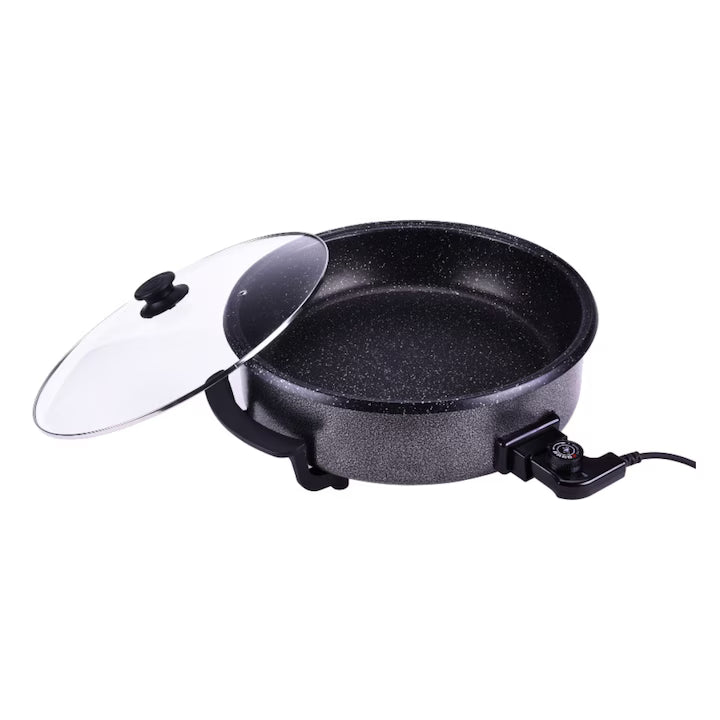 Tigaie Electrică Marmorată cu Capac de Sticlă Royalty Line RL-PP42XXL, 42 cm, 1500W, XXL, Negru