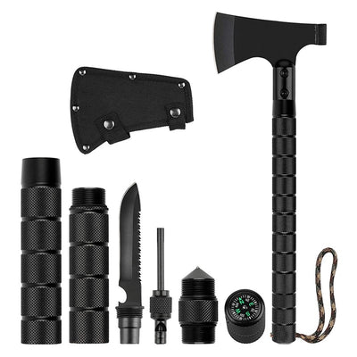 Topor Multifuncțional 6 în 1 pentru Supraviețuire, 43.5 cm, cu Cuțit, Amnar, Fluier și Busolă