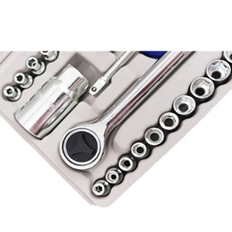 Trusă de Chei Tubulare, 40 Piese, cu Antrenor 1/4" și 3/8" | Set Metric și SAE, Clichet și Cheie Bujii pentru Auto și Uz Casnic