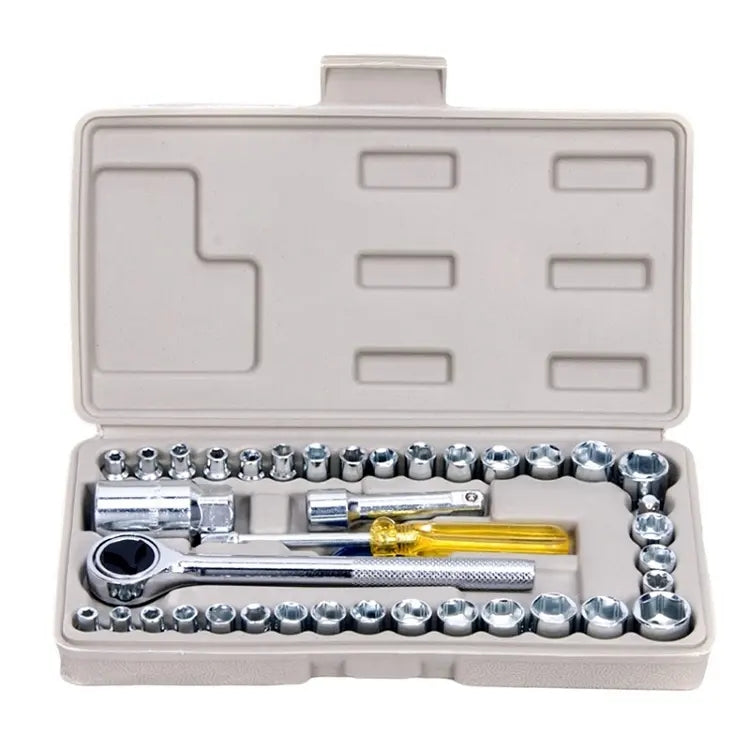 Trusă de Chei Tubulare, 40 Piese, cu Antrenor 1/4" și 3/8" | Set Metric și SAE, Clichet și Cheie Bujii pentru Auto și Uz Casnic