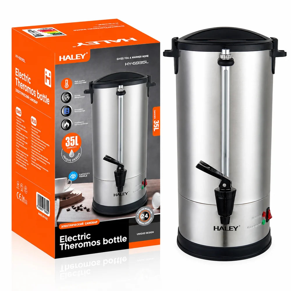 Termos Electric Profesional HALEY HY-6935L, 35L, 2500W, Inox 304, Menținere Temperatură, Robinet