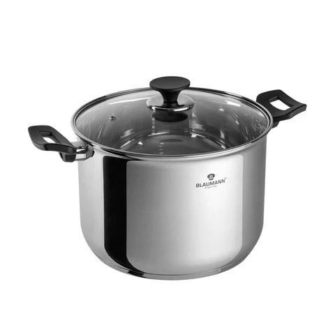 Oală înaltă inox cu capac din sticlă 24 cm – Blaumann BL-3824 | 7.7 L, compatibilă inducție