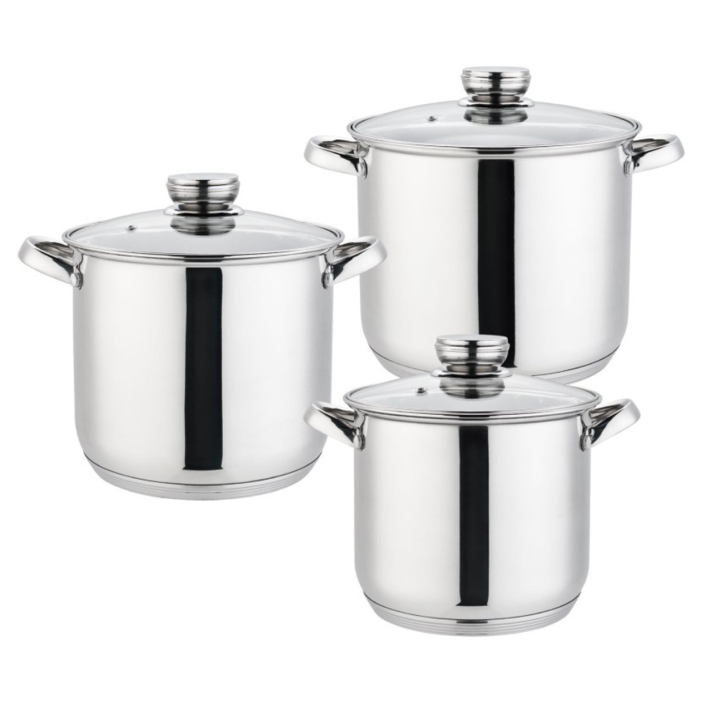 Set oale înalte inox cu capace din sticlă – Blaumann BM-189 | 6 piese, 5.5L / 7.5L / 9.5L, compatibile inducție