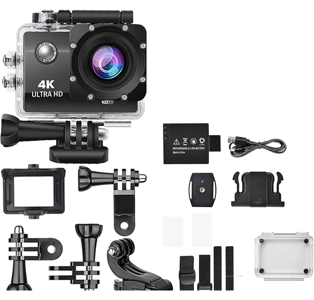 Cameră de Acțiune 4K Ultra HD cu Wi-Fi, Subacvatică 30m, Senzor 16MP și Kit de Accesorii Inclus