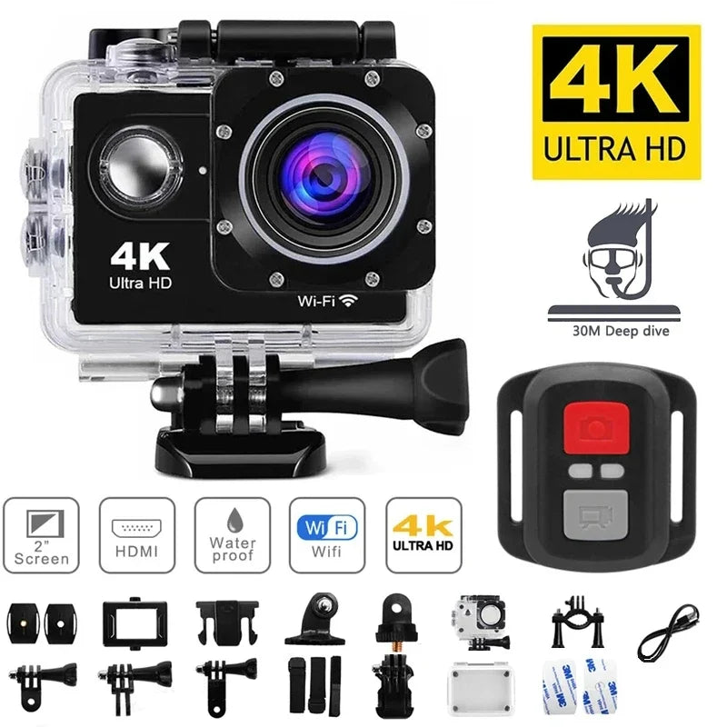 Cameră GoPro Sport 4K UHD cu Wi-Fi si Telecomanda, Subacvatică 30m, Unghi 170°, Telecomandă și Accesorii – 1Tech GoPlus CamPro