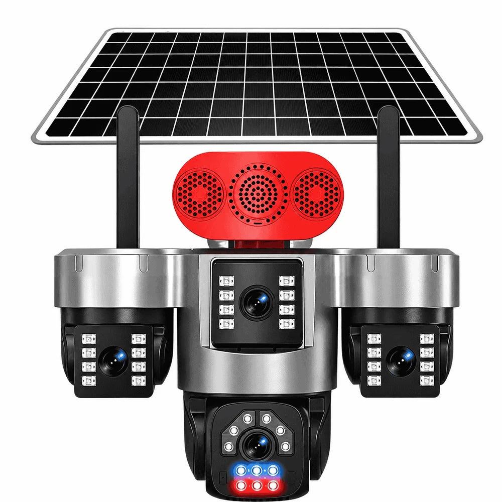 Cameră Supraveghere Solară 4G, 3 Lentile x 5MP, 6K, AOV 24/24, Rotire 360°, IP66, SIM, Cloud