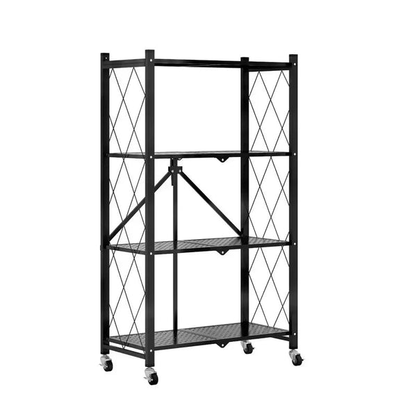 Raft metalic pliabil cu 4 polite si roti, 71,5 x 39 x 124cm