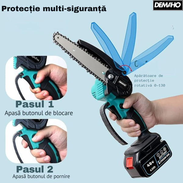 Mini Drujbă / Fierăstrău Fără Fir cu Lamă de 6 inch, 1280W, 2 Acumulatori 48V, Kit Complet