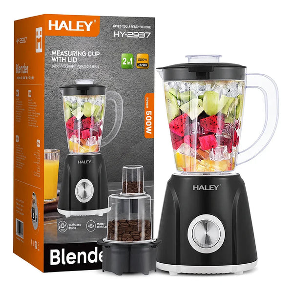 Blender Haley HY-2937 500W, 1.5L, 2-în-1 cu Râșniță – 2 Viteze, Pulse, Zdrobire Gheață