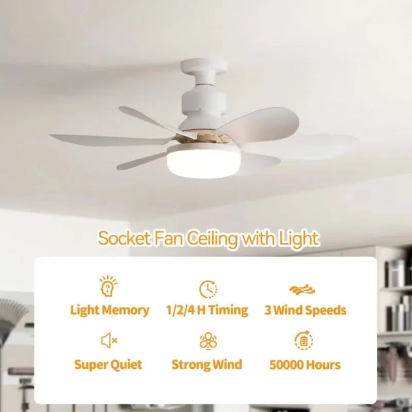 Ventilator de Tavan cu LED si Telecomanda E27, 30W/40W, 3 Viteze, Lumina Reglabila, Silentios