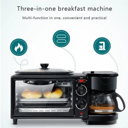 Aparat Mic Dejun 3-in-1 Electric - Cafetiera, Prajitor Paine si Gratar Antiaderent