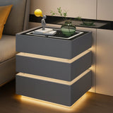 Noptieră Inteligentă Multifuncțională cu 3 Sertare, 50 x 40 x 56 cm LED Tactil 3 Culori, Încărcare Wireless & USB, Difuzor Bluetooth, Blat din Sticlă Securizată