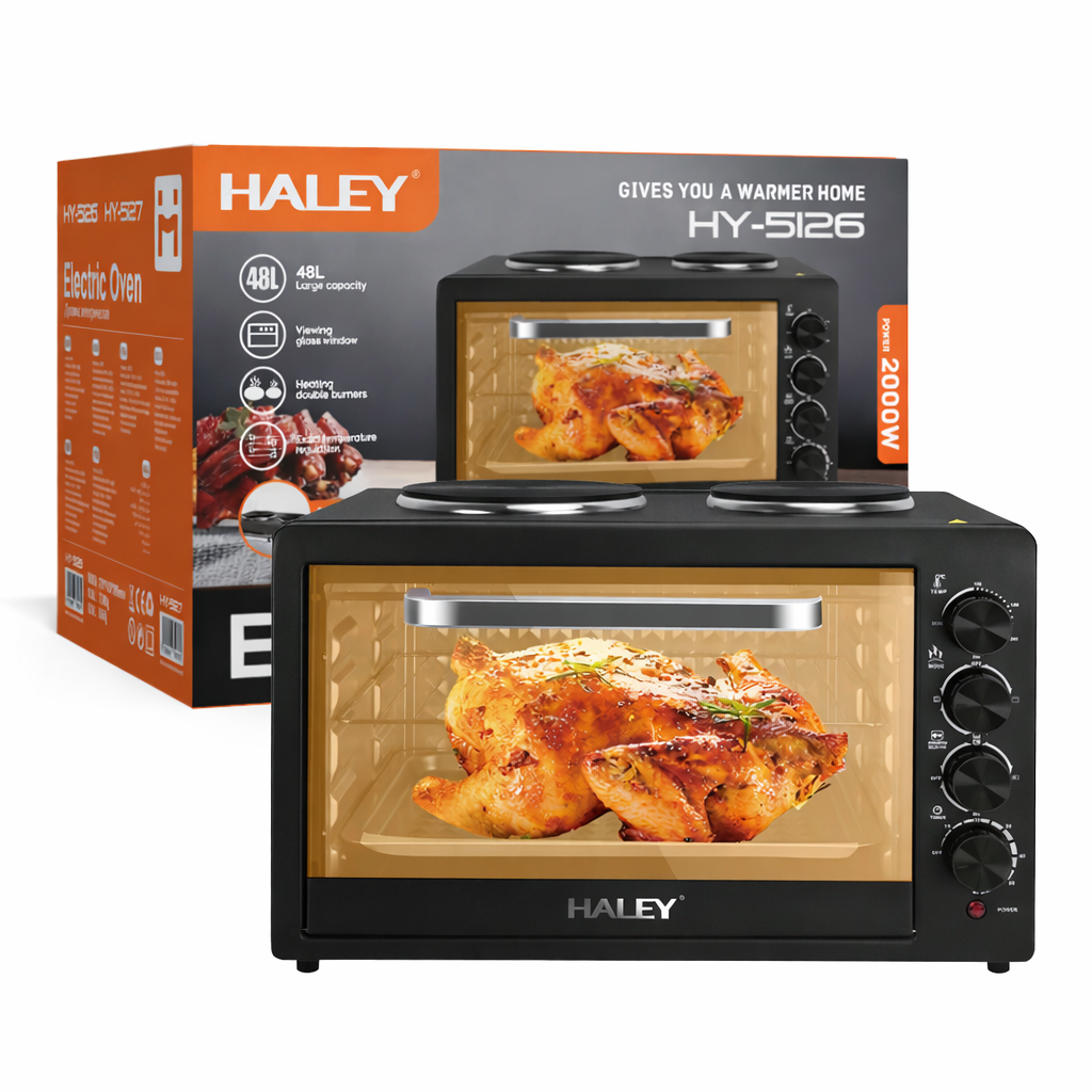 Cuptor Electric Haley HY-5126 48L 2000W cu Plită Dublă – Timer, Temperatură Reglabilă, Design Compact