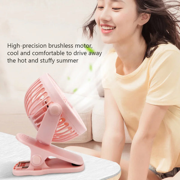 Ventilator clip-on USB 3 viteze, 360° rotativ, mini silentios pentru birou, carucior, portabil