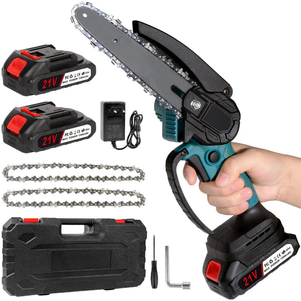 Mini Drujbă / Fierăstrău Fără Fir cu Lamă de 6 inch, 1280W, 2 Acumulatori 48V, Kit Complet