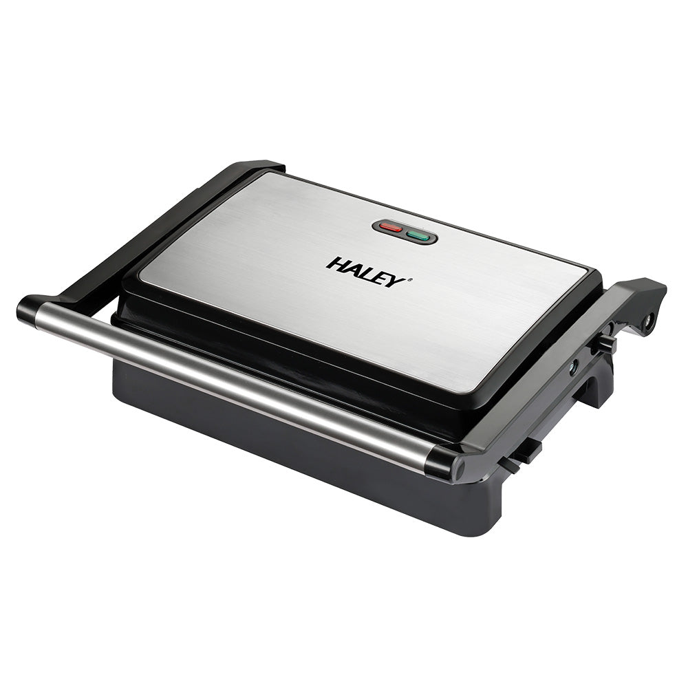 Grill Maker HALEY 2000W, Full Inox, Argintiu/Negru, Tuburi de Încălzire Curvate, Tavă de Gătit Integrată