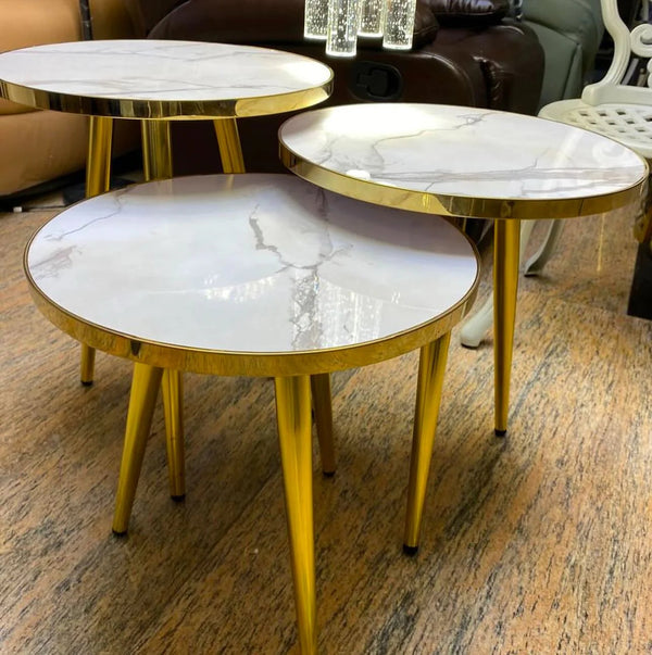 Set 3 Măsuțe Cafea Suprapozabile Rotunde – Design Modern, Structură Metalică, Economie Spațiu