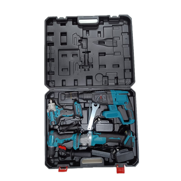 Trusa Scule 4 In 1 Cu 2 Acumulatori 48V  Bormasina, Impact, Ciocan Rotopercutor, Polizor Unghiular 
