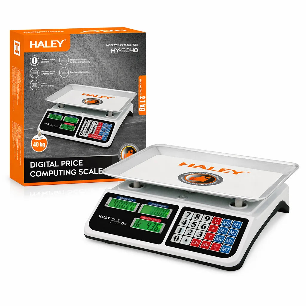 Cântar Digital Comercial HALEY HY-5040, 40kg, Calcul Automat Preț, Afișaj Dublu, Tavă Inox, cu Baterie Reîncărcabilă