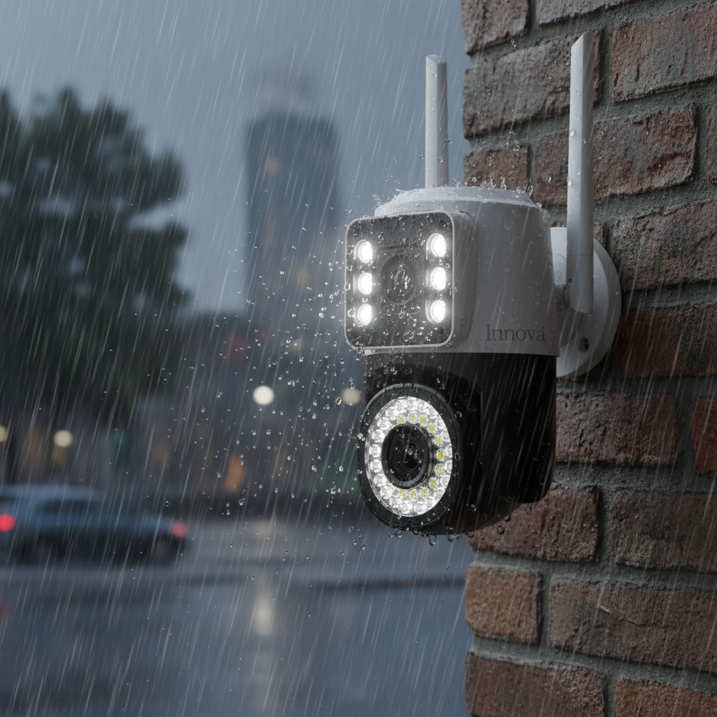 Camera Video Duală INNOVA Vision Smart 6MP, 42 LED IR + Alb, Rotire 360°, WiFi, Senzor Mișcare, Vedere Nocturnă, IP66