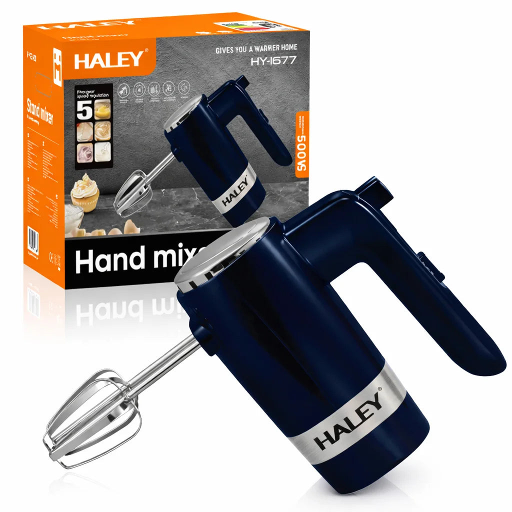 Mixer de Mână HALEY 500W, 5 Viteze, cu Teluri și Cârlige pentru Aluat, Silențios, Design Inox, Compact și Puternic