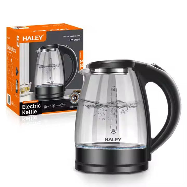 Fierbător Electric HALEY HY-8855: Portabil din Sticlă de 2,2 L, încălzire Rapidă cu Oprire Automată 