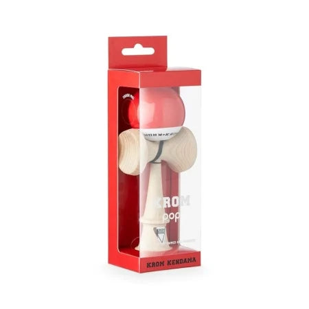 Kendama KROM POP Chrome LOL Clear Roșu – Sticky Finish, Formă Bunnifer, Lemn de Fag | Control & Vizibilitate Maximă