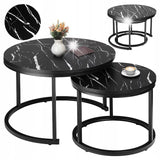 Set 2 Măsuțe Rotunde de Cafea cu Efect Marmură Alb/Negru , Ø70/50 cm, Blat MDF și Cadru Metalic – Design Modern